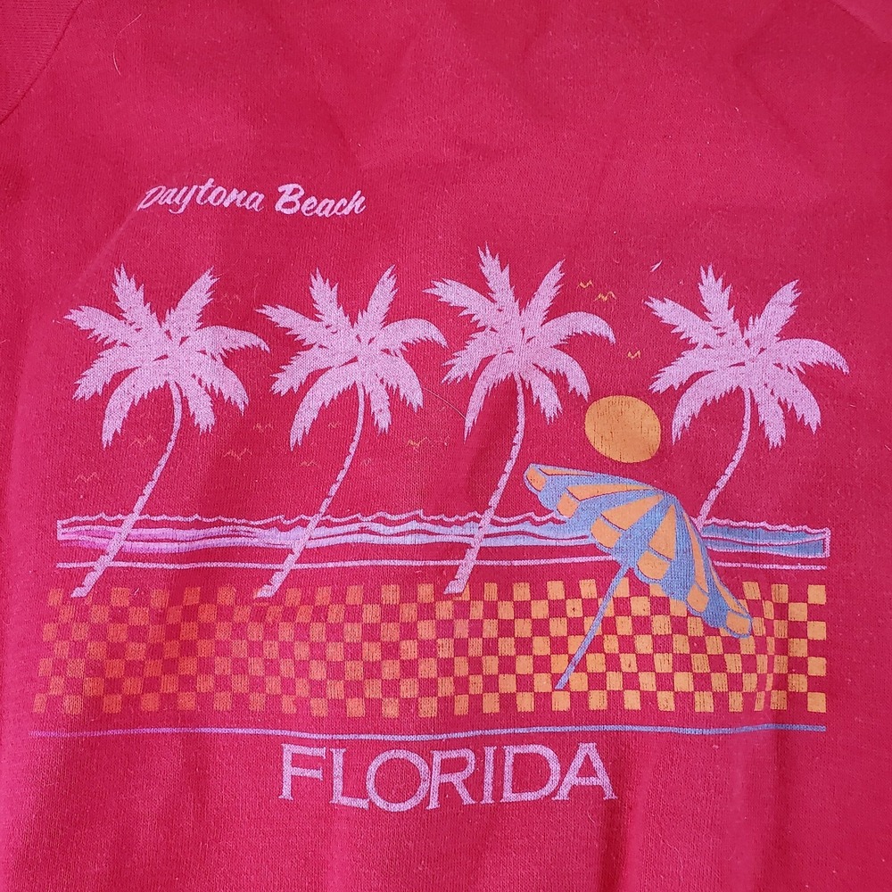 Healthknit Sweatshirt Mens L Vintage 80s Daytona Beach Florida Surf Graphic Red